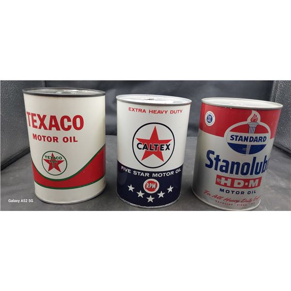 3 Very nice edition vintage standard, Texaco, RPM U.S. quarts 2 empty 1 full