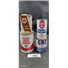 Image 1 : Collection of 4 vintage tins with GRC outboard oil, Caltex home lubricant, green engine oil and Texa