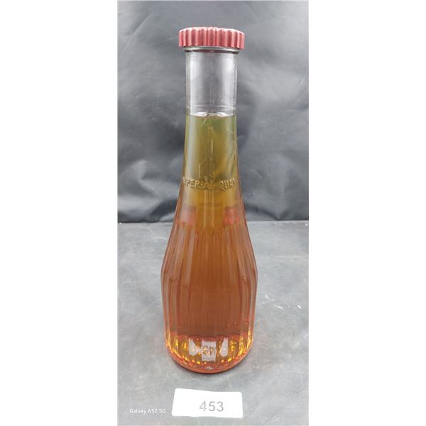 Very nice vintage embossed glass oil quart with Mobile oil cap 13" tall