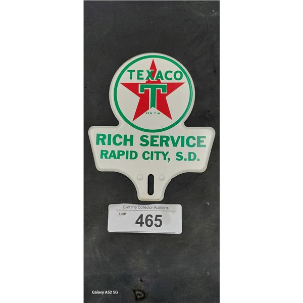 Very nice conition Texaco rich service license plate topper 5"x6"