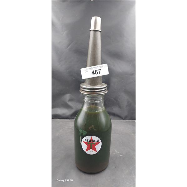 Vintage quart oil bottle with reproduction texaco decals