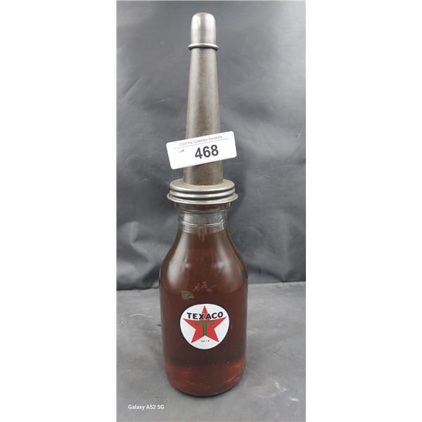 Vintage quart oil bottle with reproduction texaco decals