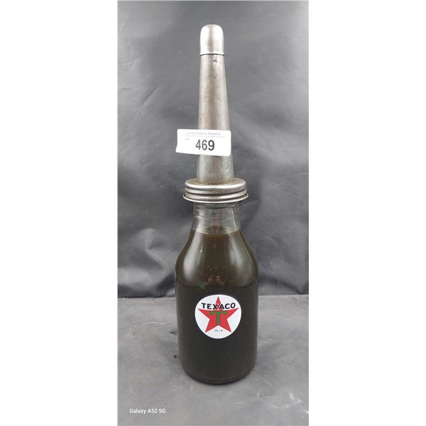Vintage quart oil bottle with reproduction texaco decals