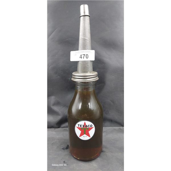 Vintage quart oil bottle with reproduction texaco decals