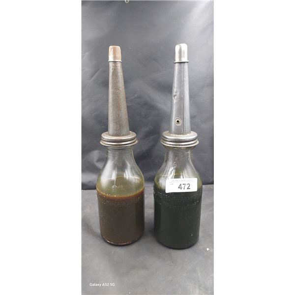 2 glass imperial quart oil bottles