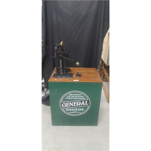 Amazing high quality restoration antique Bowser oil lubester metal with wood top, 20"x27"x47"