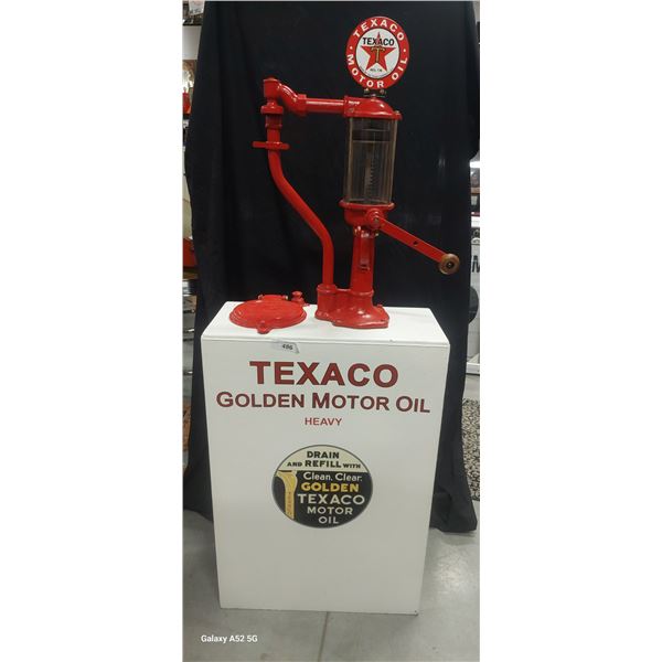 Very nice quality restoration Texaco golden motor oil Bennet oil lubester, 10"x22"x58"