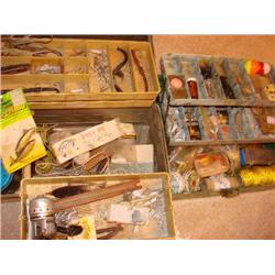 2 old tackle boxes w/reel, line etc.