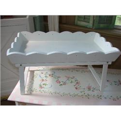 White painted bedside tray w/ruffled edges