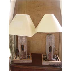 Pair of Texas Barnwood Lamps w/shades!