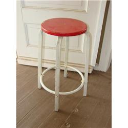 Stool-Metal base, red wood top