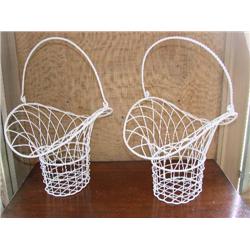 Two white metal planters/baskets