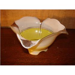 Art Glass Yellow & Black ruffled edged bowl