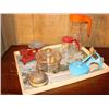 Image 1 : Vintage glass top tray w/kitchen items