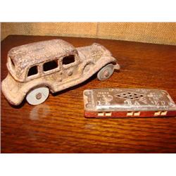 Old Metal Car & Child's Harmonica