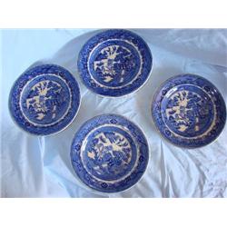 4 Staffordshire Blue Willow Plates