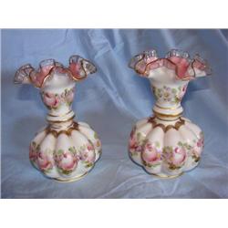 Fenton ruffled edge floral vases