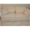 Image 1 : Overstuffed chenille sofa w/pillows, fringe base