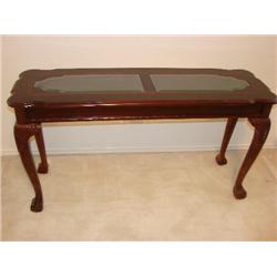 Glass top sofa table w/ball & claw feet