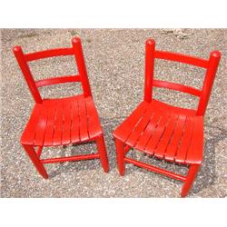 2 Red Painted Wood Children's Chairs