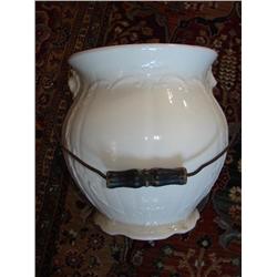 White Chamberpot with wood handles