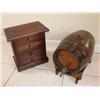 Image 1 : Small wood table top chest, & wood barrel