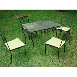 Metal patio table w/glass top & four chairs