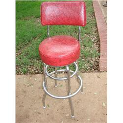 Vintage Red Upholstered Bar Stool w/chrome