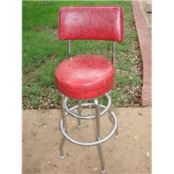 Vintage Red Upholstered Bar Stool w/chrome