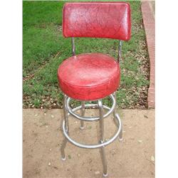 Vintage Red Upholstered Bar Stool w/chrome