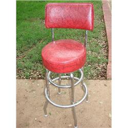 Vintage Red Upholstered Bar Stool w/chrome