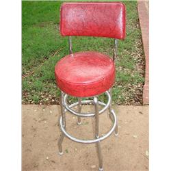 Vintage Red Upholstered Bar Stool w/chrome
