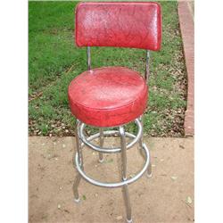 Vintage Red Upholstered Bar Stool w/chrome