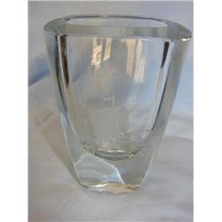 Signed & numbered ship etched crystal vase