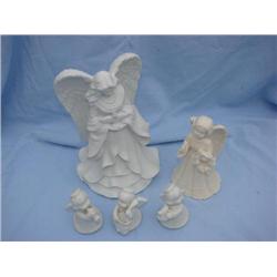 6 white ceramic angels