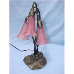 Cranberry glass lamp with lillypad base