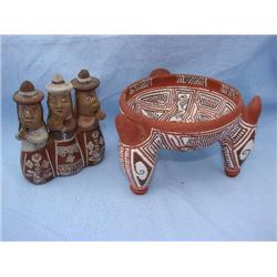 Pottery footed bowl & Native Trio