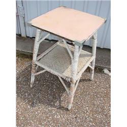 White wicker occasional table w/glass top