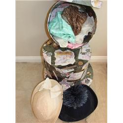 3 Hat boxes with hats & scarfs