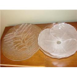 2 Crystal Serving Dishes,Platter & Leaf compote
