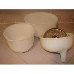 Sunbeam milk glass mixing bowls w/ attachment