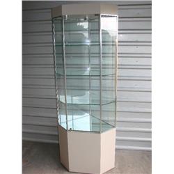 Lighted corner display cainet w/glass shelves