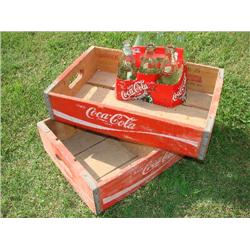 2 Wood Coke Boxes w/6 Coke Bottles