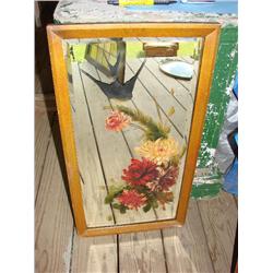 Hummingbird & Floral painted beveled mirror