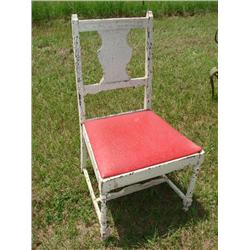 Shabby Chic Chair, white paint/red leather seat