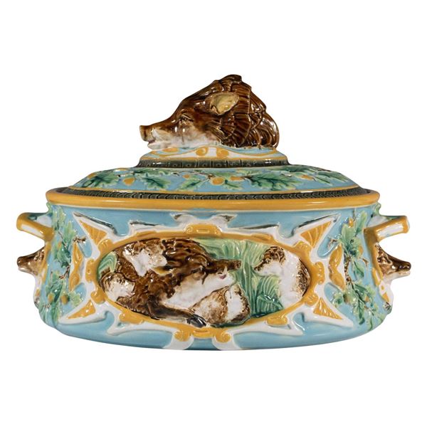 George Jones Majolica Wild Boar Covered Tureen