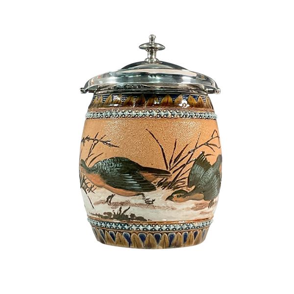 Doulton Lambeth Florence Barlow Lidded Biscuit Barrel, Ptarmigans