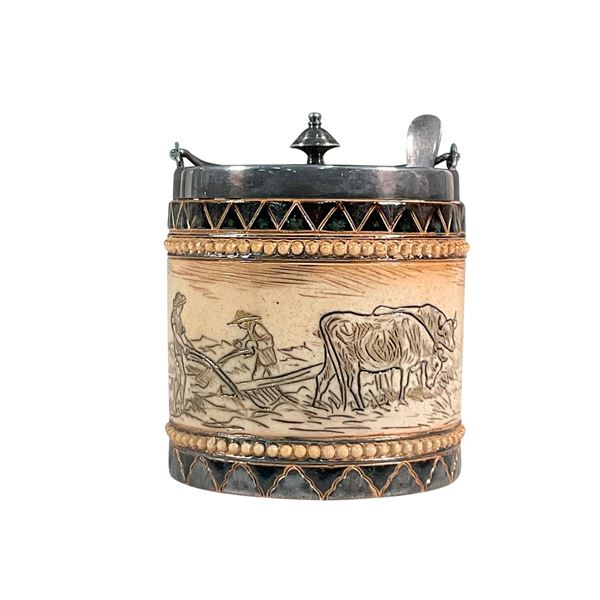 Doulton Lambeth Hannah and Lucy Barlow Lidded Mustard Pot with Spoon