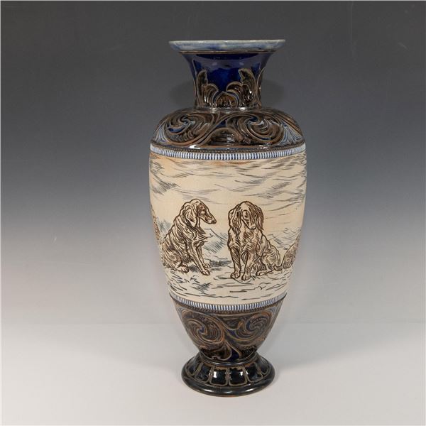 Doulton Lambeth Hannah Barlow Stoneware Dog Vase