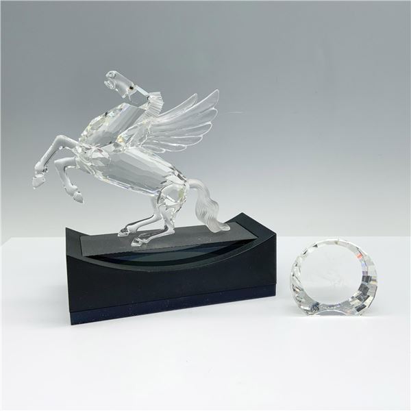 3pc Swarovski Crystal Figurine, 1998 Pegasus, Base + Plaque